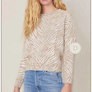 Mother Hugger Sweatshirt Zebra Print Long Sleeve Beige & Cream Womens Size S